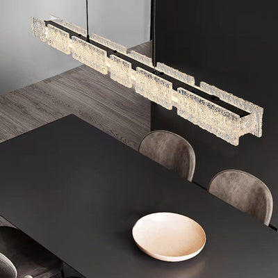 Modern Minimalist Copper Resin Aluminum Rectangular Texture Strip LED Chandeliers Island Light For Dining Room