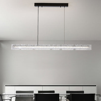 Modern Minimalist Copper Resin Aluminum Rectangular Texture Strip LED Chandeliers Island Light For Dining Room