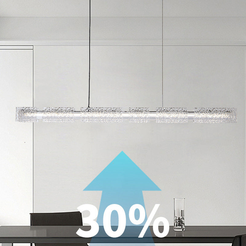 Modern Minimalist Copper Resin Aluminum Rectangular Texture Strip LED Chandeliers Island Light For Dining Room