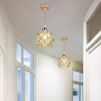 Contemporary Nordic Iron Crystal Ball Round Piece 1-Light Pendant Light For Dining Room