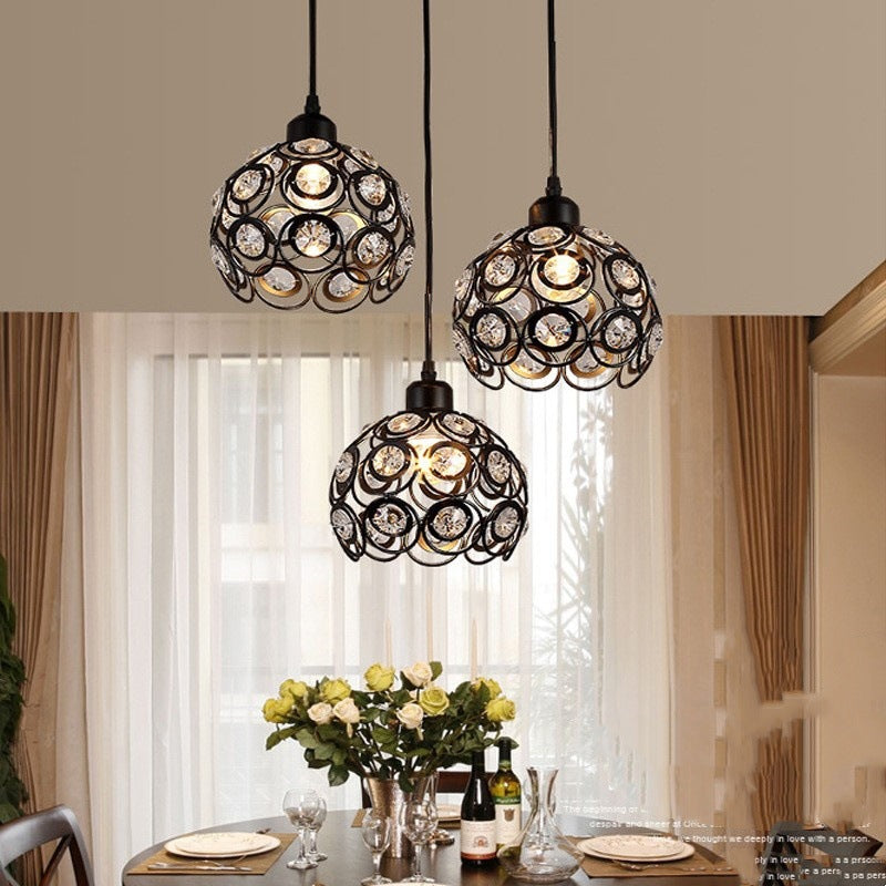 Contemporary Nordic Iron Crystal Ball Round Piece 1-Light Pendant Light For Dining Room