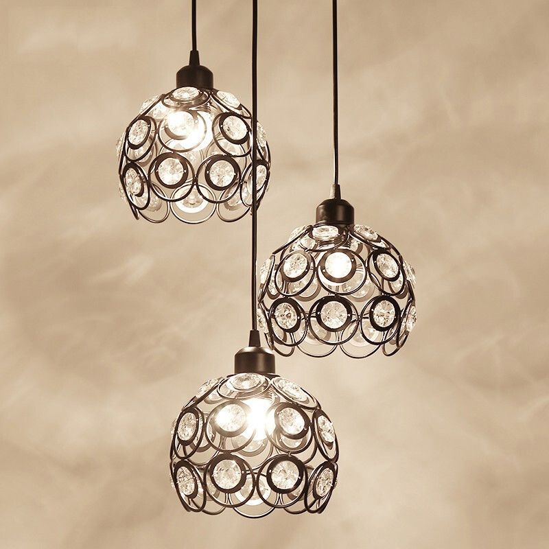 Contemporary Nordic Iron Crystal Ball Round Piece 1-Light Pendant Light For Dining Room