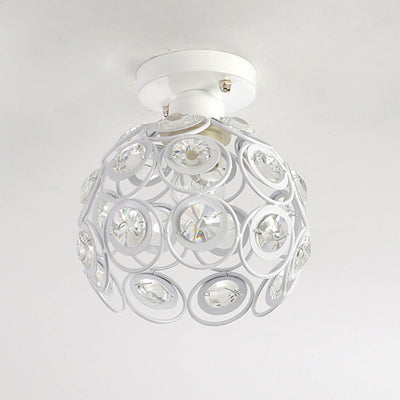 Contemporary Nordic Iron Crystal Ball Round Piece 1-Light Semi-Flush Mount Ceiling Light For Hallway