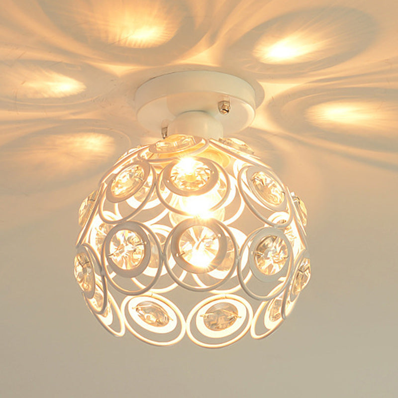 Contemporary Nordic Iron Crystal Ball Round Piece 1-Light Semi-Flush Mount Ceiling Light For Hallway