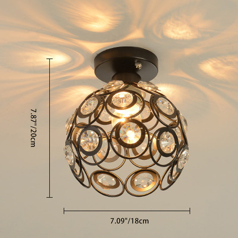 Contemporary Nordic Iron Crystal Ball Round Piece 1-Light Semi-Flush Mount Ceiling Light For Hallway