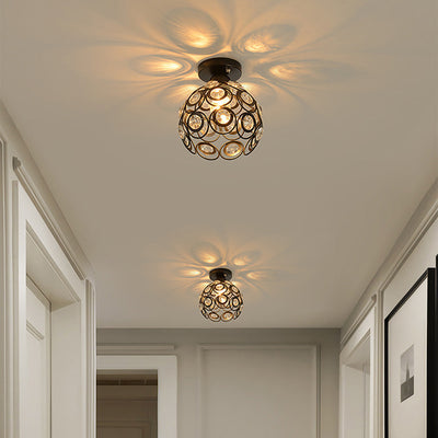 Contemporary Nordic Iron Crystal Ball Round Piece 1-Light Semi-Flush Mount Ceiling Light For Hallway