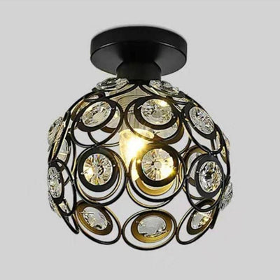 Contemporary Nordic Iron Crystal Ball Round Piece 1-Light Semi-Flush Mount Ceiling Light For Hallway