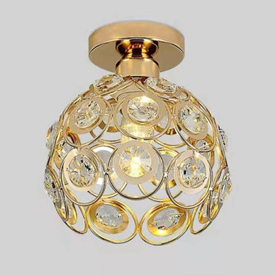 Contemporary Nordic Iron Crystal Ball Round Piece 1-Light Semi-Flush Mount Ceiling Light For Hallway