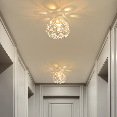 Contemporary Nordic Iron Crystal Ball Round Piece 1-Light Semi-Flush Mount Ceiling Light For Hallway