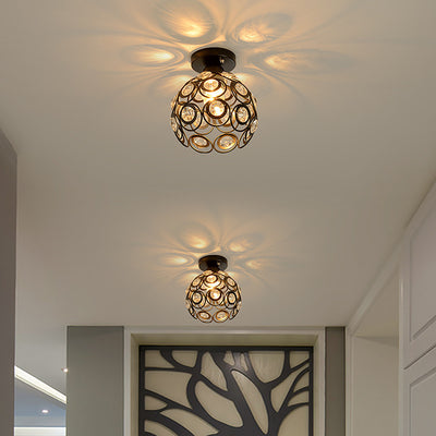 Contemporary Nordic Iron Crystal Ball Round Piece 1-Light Semi-Flush Mount Ceiling Light For Hallway