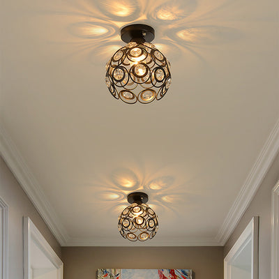 Contemporary Nordic Iron Crystal Ball Round Piece 1-Light Semi-Flush Mount Ceiling Light For Hallway