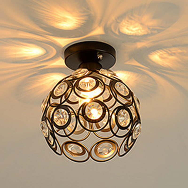 Contemporary Nordic Iron Crystal Ball Round Piece 1-Light Semi-Flush Mount Ceiling Light For Hallway