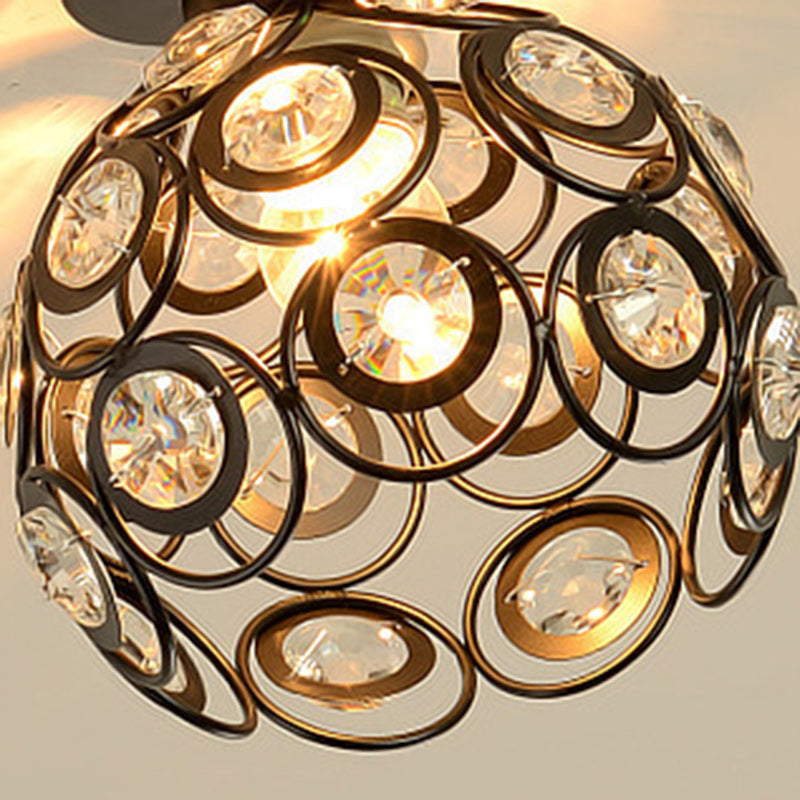 Contemporary Nordic Iron Crystal Ball Round Piece 1-Light Semi-Flush Mount Ceiling Light For Hallway