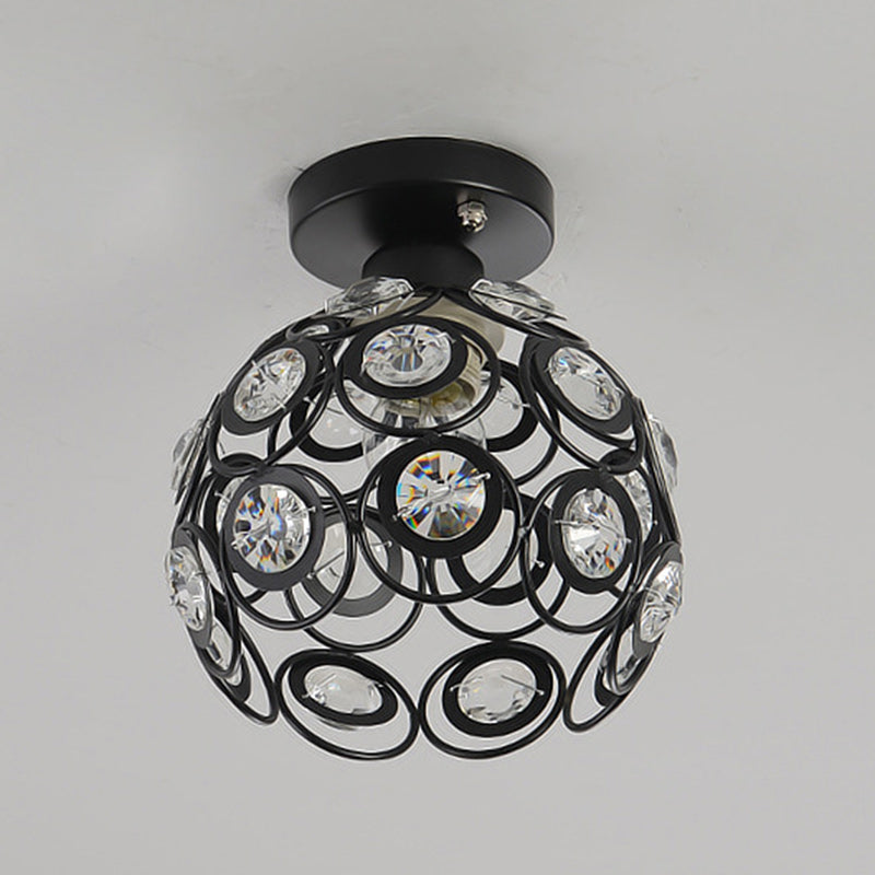 Contemporary Nordic Iron Crystal Ball Round Piece 1-Light Semi-Flush Mount Ceiling Light For Hallway