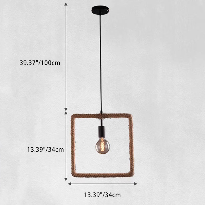 Contemporary Industrial Hemp Rope Geometric Square Round Rectangular Triangle 1-Light Pendant Light For Dining Room