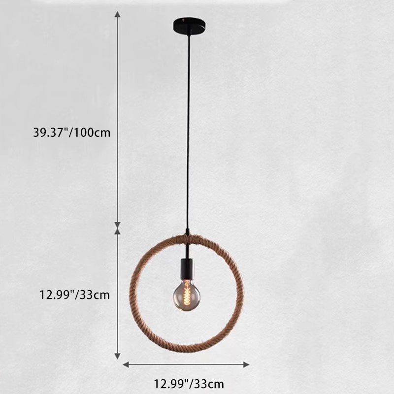 Contemporary Industrial Hemp Rope Geometric Square Round Rectangular Triangle 1-Light Pendant Light For Dining Room