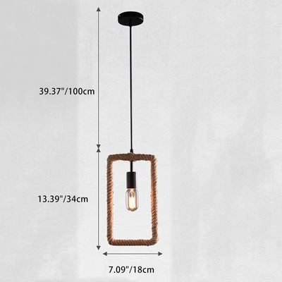 Contemporary Industrial Hemp Rope Geometric Square Round Rectangular Triangle 1-Light Pendant Light For Dining Room