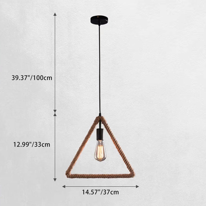 Contemporary Industrial Hemp Rope Geometric Square Round Rectangular Triangle 1-Light Pendant Light For Dining Room