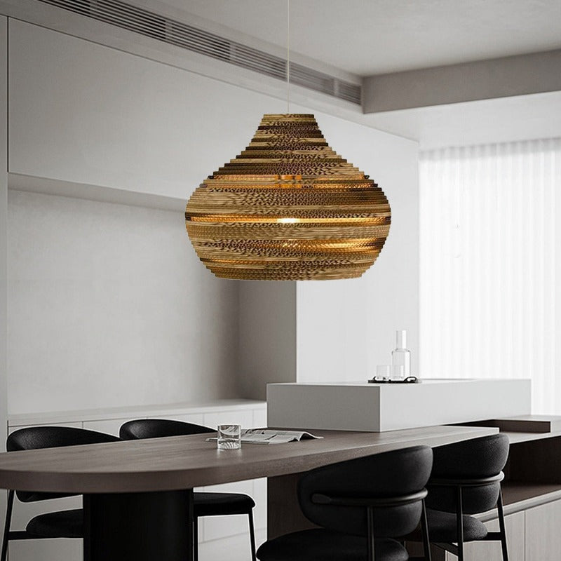 Contemporary Creative Paper Teardrop Corrugated 1-Light Pendant Light For Dining Room