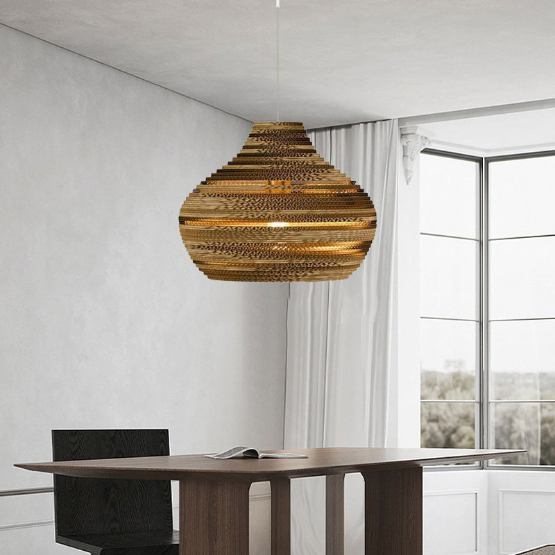 Contemporary Creative Paper Teardrop Corrugated 1-Light Pendant Light For Dining Room