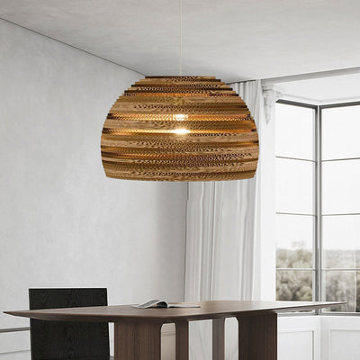 Contemporary Scandinavian Iron Corrugated Cardboard Honeycomb 1-Light Pendant Light For Dining Room