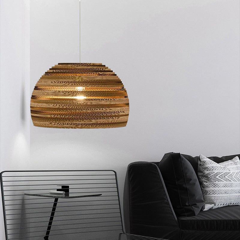 Contemporary Scandinavian Iron Corrugated Cardboard Honeycomb 1-Light Pendant Light For Dining Room