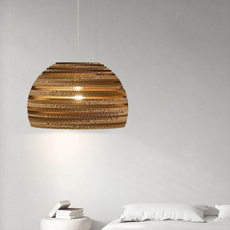 Contemporary Scandinavian Iron Corrugated Cardboard Honeycomb 1-Light Pendant Light For Dining Room