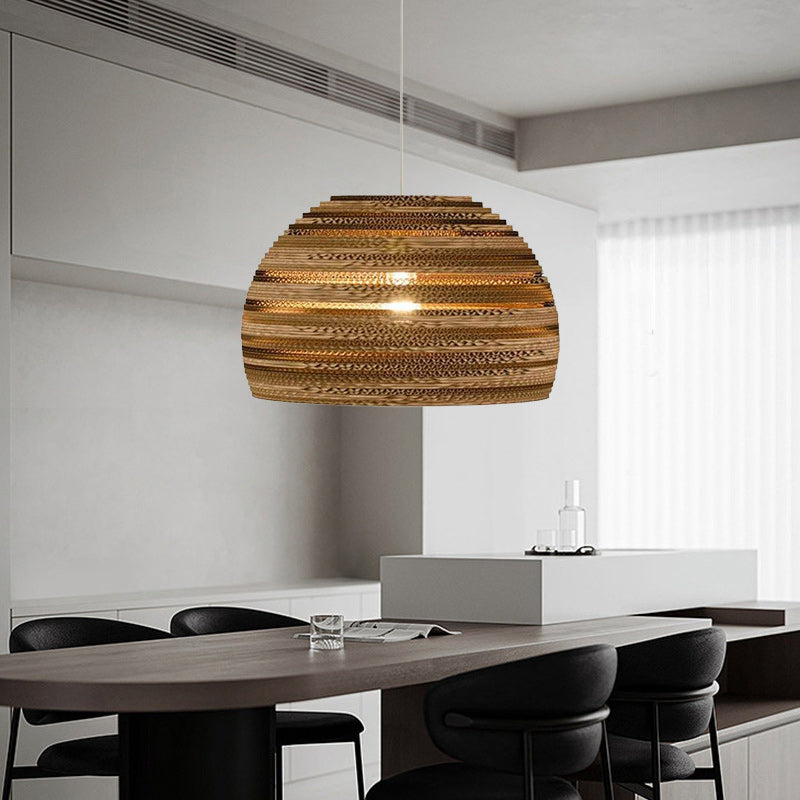 Contemporary Scandinavian Iron Corrugated Cardboard Honeycomb 1-Light Pendant Light For Dining Room