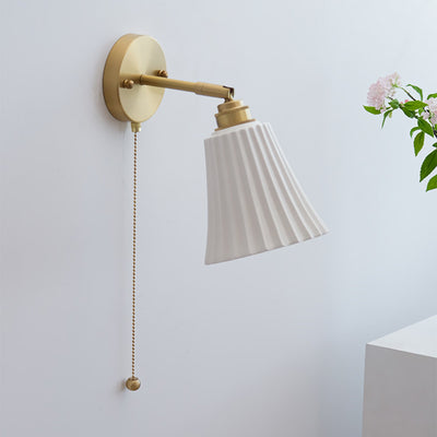 Traditional French Brass Ceramic Adjustable Horn Zipper Switch1-Light Wall Sconce Lamp For Bedside