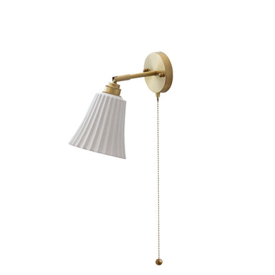 Traditional French Brass Ceramic Adjustable Horn Zipper Switch1-Light Wall Sconce Lamp For Bedside