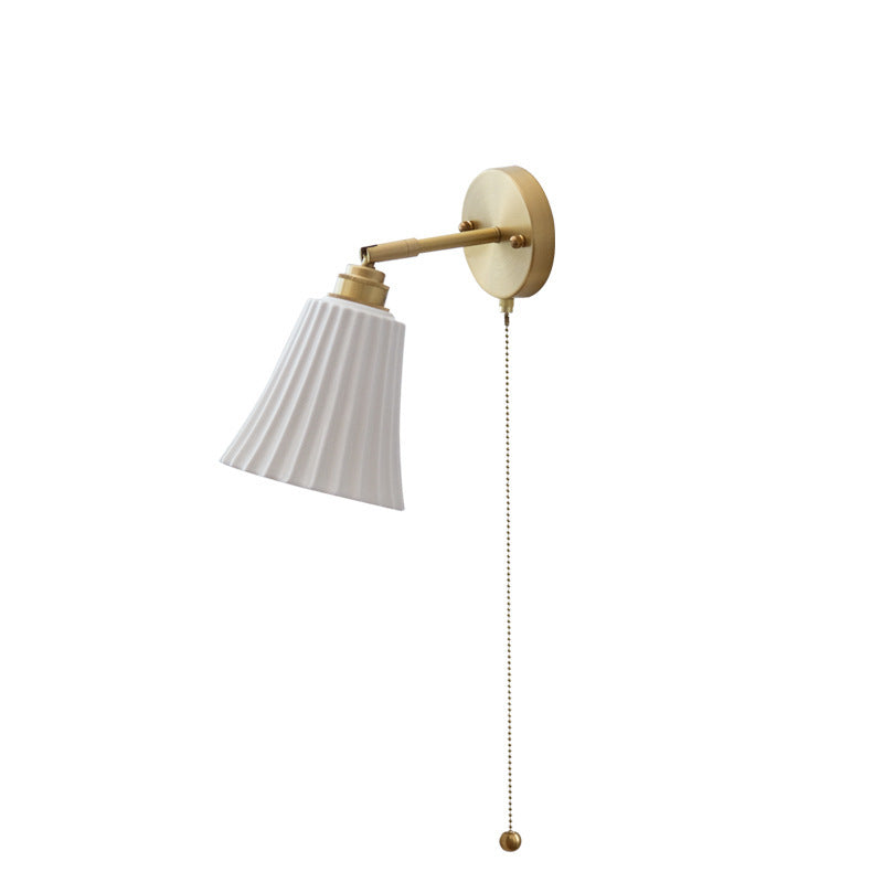 Traditional French Brass Ceramic Adjustable Horn Zipper Switch1-Light Wall Sconce Lamp For Bedside