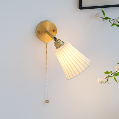 Traditional French Brass Ceramic Adjustable Horn Zipper Switch1-Light Wall Sconce Lamp For Bedside