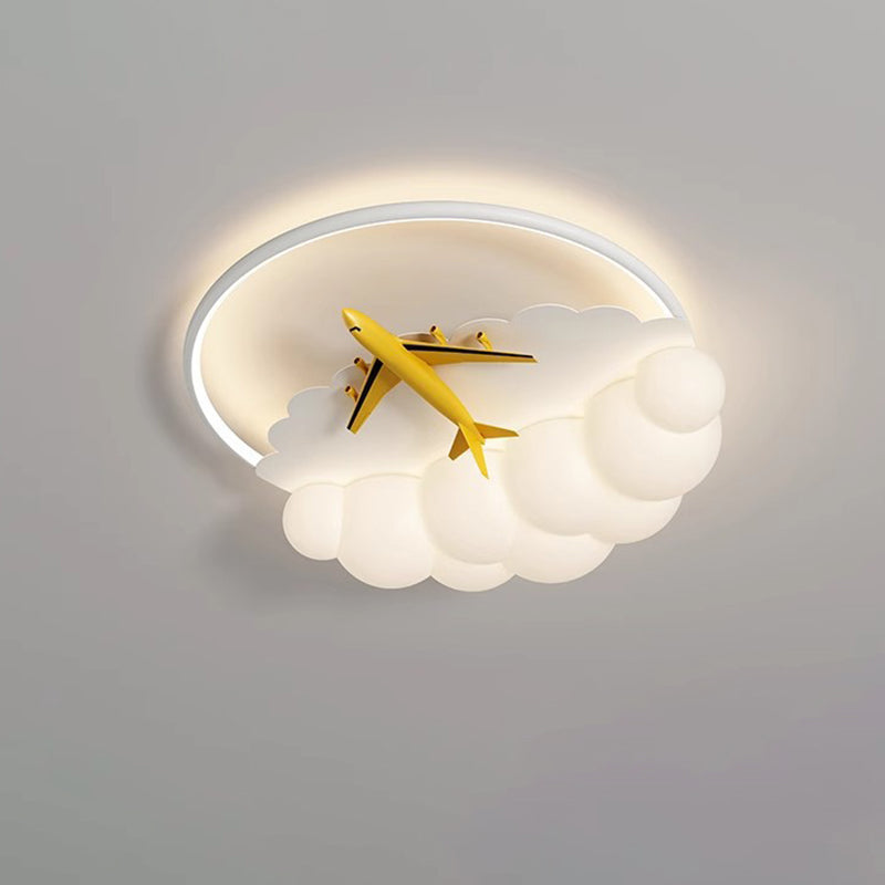 Contemporary Nordic Kids Iron Acrylic Resin Round Plane Cloud LED Flush Mount Ceiling Light For Bedroom