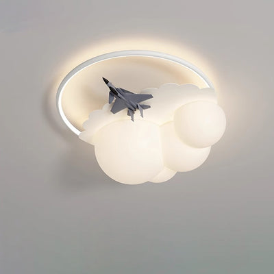 Contemporary Nordic Kids Iron Acrylic Resin Round Plane Cloud LED Flush Mount Ceiling Light For Bedroom