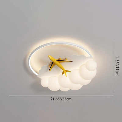 Contemporary Nordic Kids Iron Acrylic Resin Round Plane Cloud LED Flush Mount Ceiling Light For Bedroom