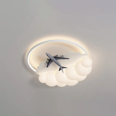 Contemporary Nordic Kids Iron Acrylic Resin Round Plane Cloud LED Flush Mount Ceiling Light For Bedroom