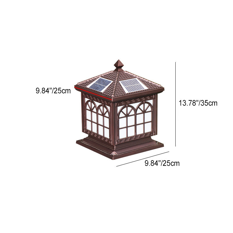 Traditional Chinese Solar Waterproof Aluminum Acrylic Glass Cylinder Lantern LED Landscape Lighting Outdoor Light For Garden