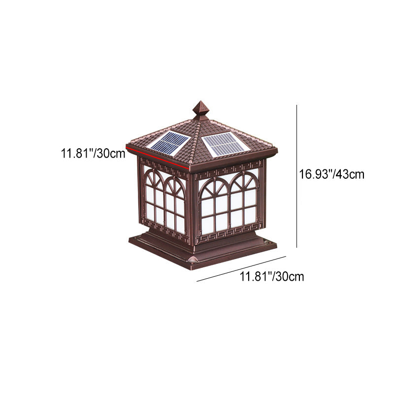 Traditional Chinese Solar Waterproof Aluminum Acrylic Glass Cylinder Lantern LED Landscape Lighting Outdoor Light For Garden