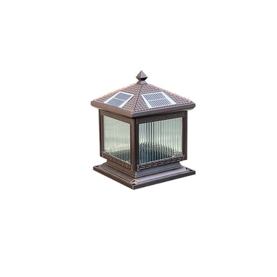 Traditional Chinese Solar Waterproof Aluminum Acrylic Glass Cylinder Lantern LED Landscape Lighting Outdoor Light For Garden