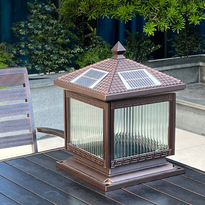 Traditional Chinese Solar Waterproof Aluminum Acrylic Glass Cylinder Lantern LED Landscape Lighting Outdoor Light For Garden