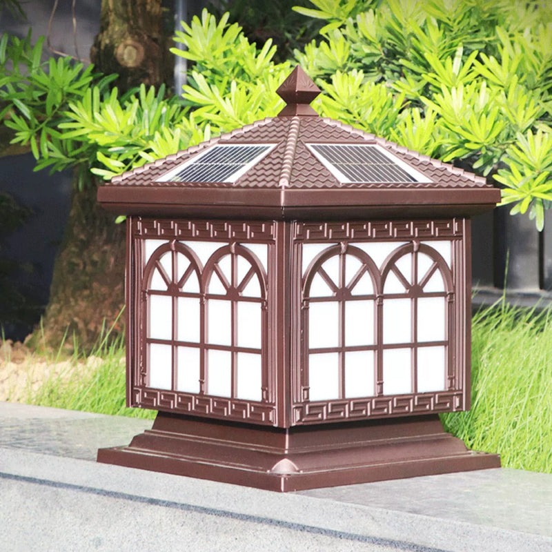 Traditional Chinese Solar Waterproof Aluminum Acrylic Glass Cylinder Lantern LED Landscape Lighting Outdoor Light For Garden