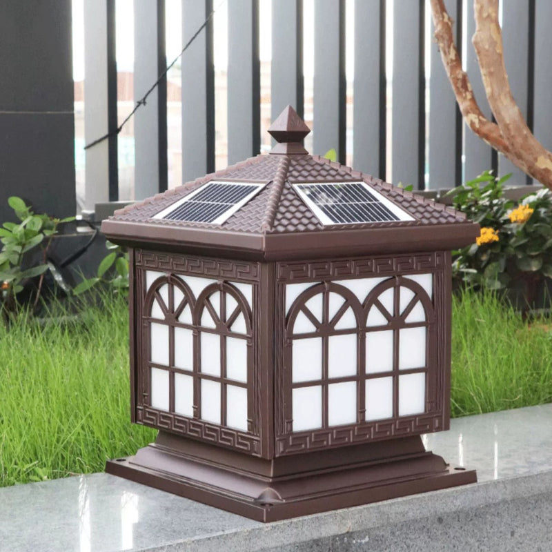 Traditional Chinese Solar Waterproof Aluminum Acrylic Glass Cylinder Lantern LED Landscape Lighting Outdoor Light For Garden