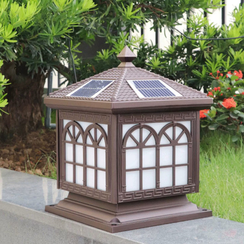 Traditional Chinese Solar Waterproof Aluminum Acrylic Glass Cylinder Lantern LED Landscape Lighting Outdoor Light For Garden