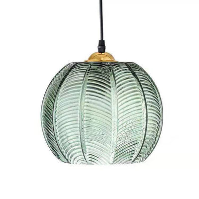 Contemporary Scandinavian Metal Glass Ball Leaf Pattern 1-Light Pendant Light For Dining Room