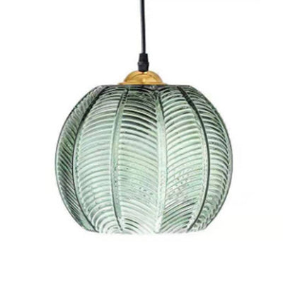 Contemporary Scandinavian Metal Glass Ball Leaf Pattern 1-Light Pendant Light For Dining Room