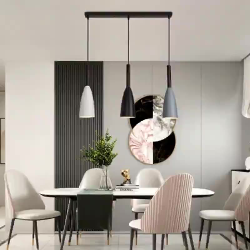 Contemporary Nordic Iron Conical 1/3 Light Pendant Light For Dining Room