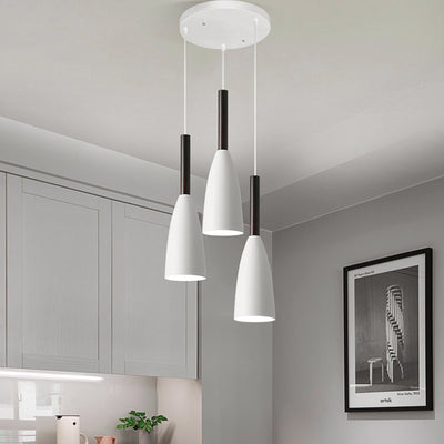 Contemporary Nordic Iron Conical 1/3 Light Pendant Light For Dining Room