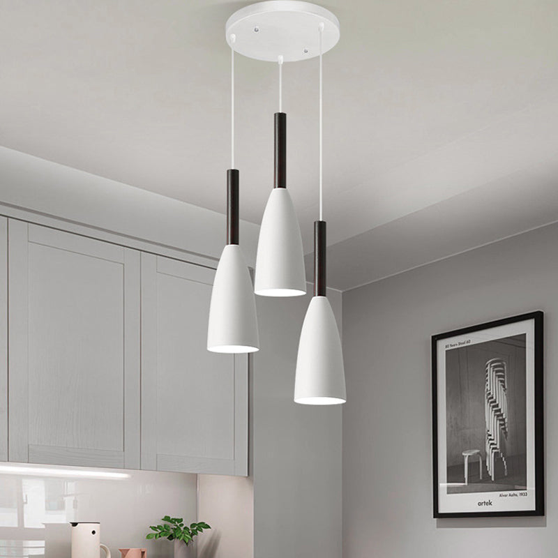 Contemporary Nordic Iron Conical 1/3 Light Pendant Light For Dining Room