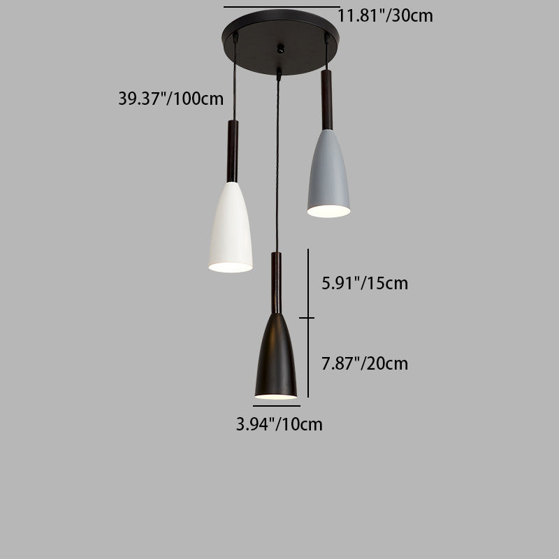 Contemporary Nordic Iron Conical 1/3 Light Pendant Light For Dining Room