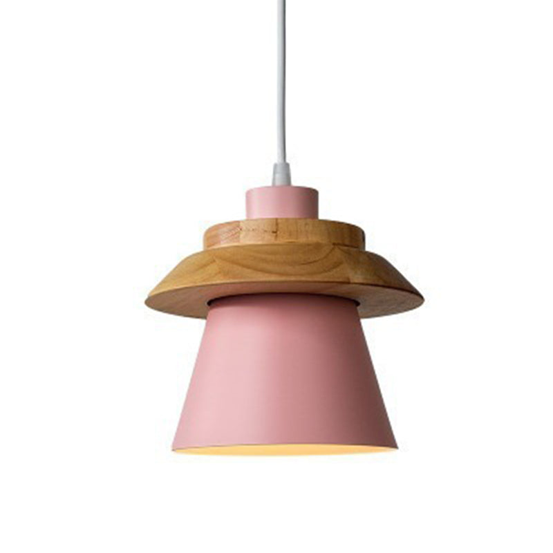 Contemporary Scandinavian Iron Rubber Wood Cylinder Eave 1/3 Light Pendant Light For Dining Room